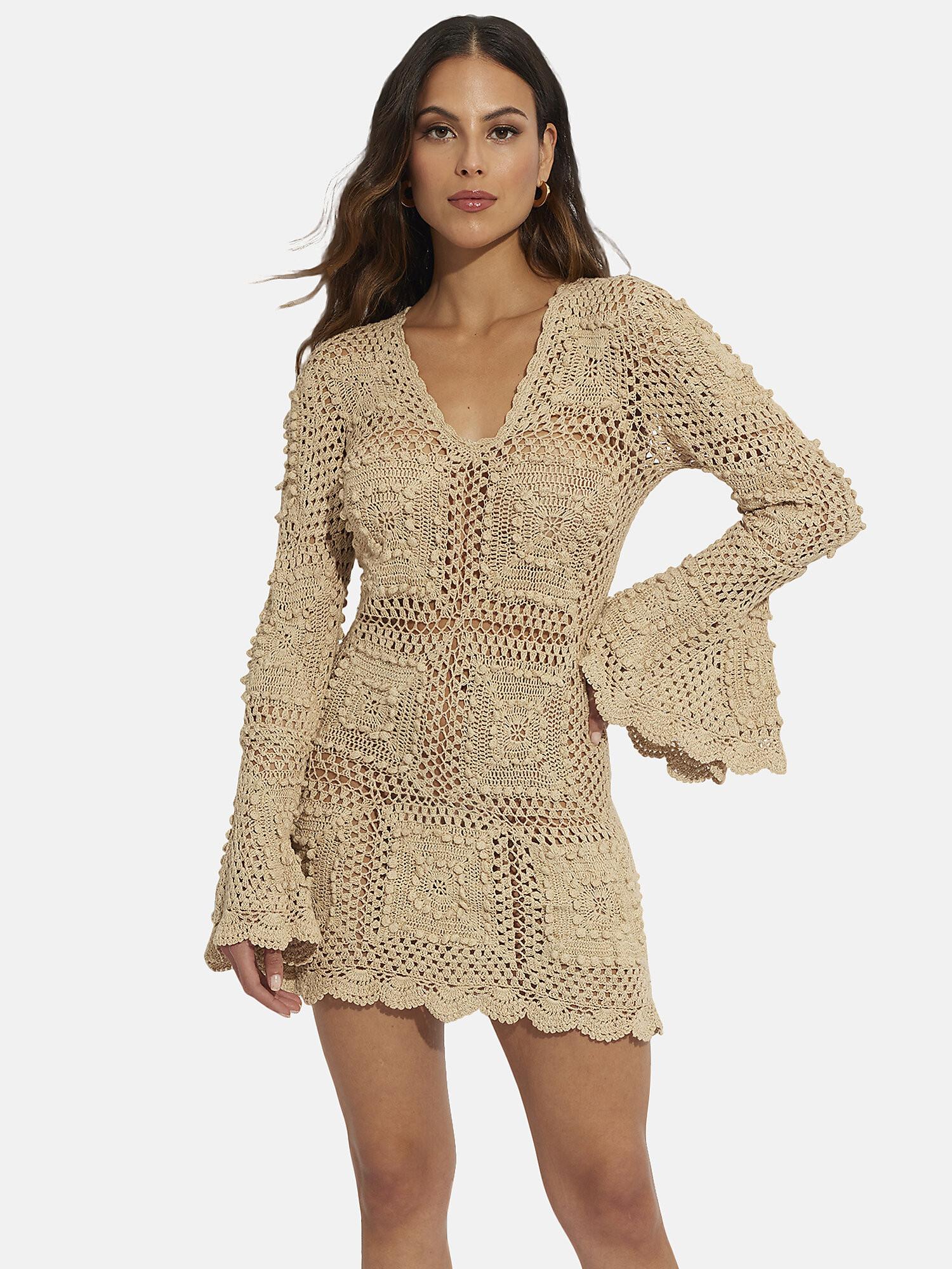 Image of Kurze Strandtunika Mit Langen Ärmeln Complementos Unisex Light Beige L