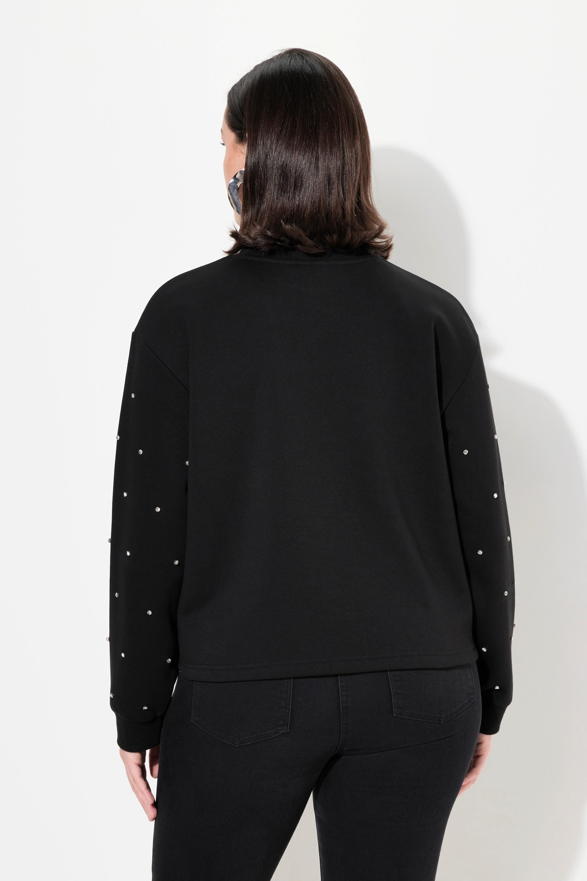 Ulla Popken  Sweat-shirt oversize à col rond et manches longues, strass 