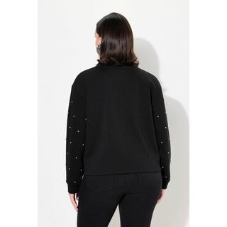 Ulla Popken  Sweat-shirt oversize à col rond et manches longues, strass 