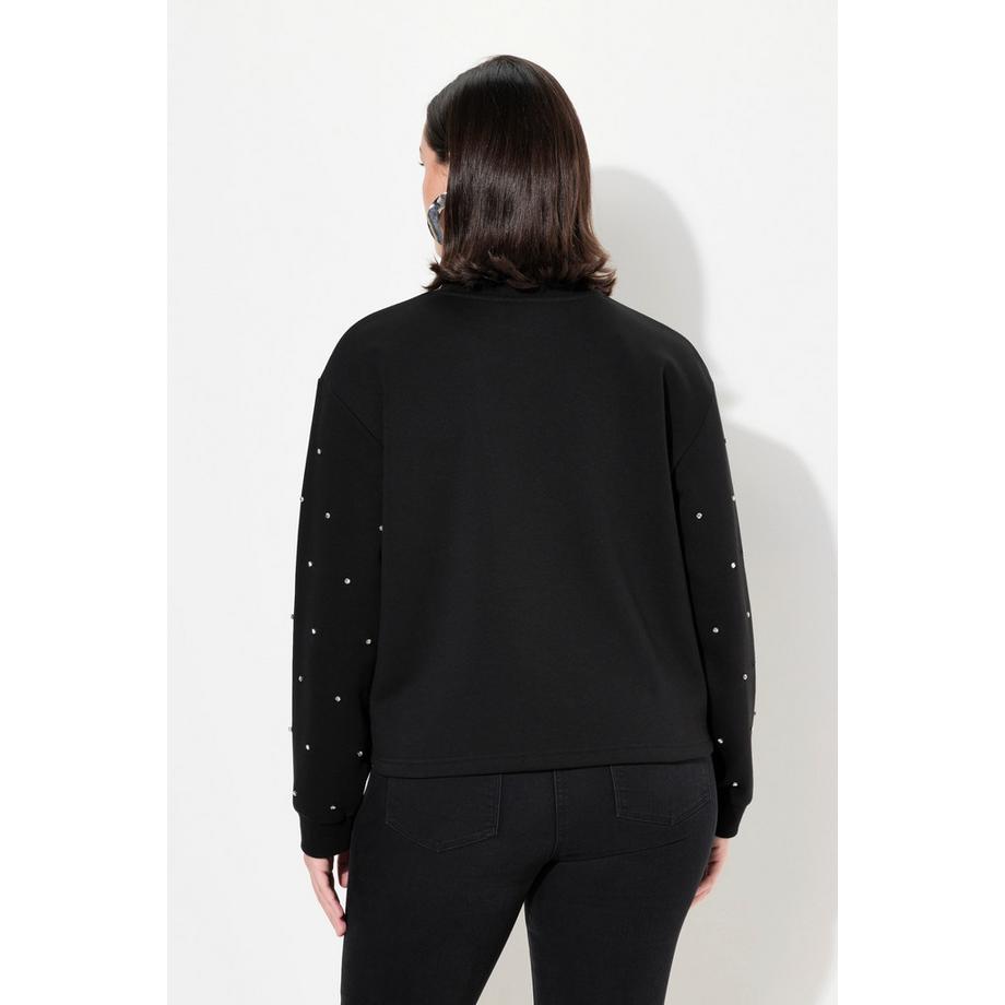 Ulla Popken Sweat-shirt oversize col rond manches longues avec strass  