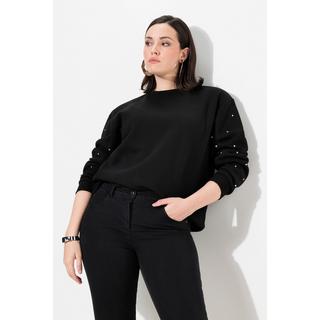 Ulla Popken  Sweat-shirt oversize à col rond et manches longues, strass 