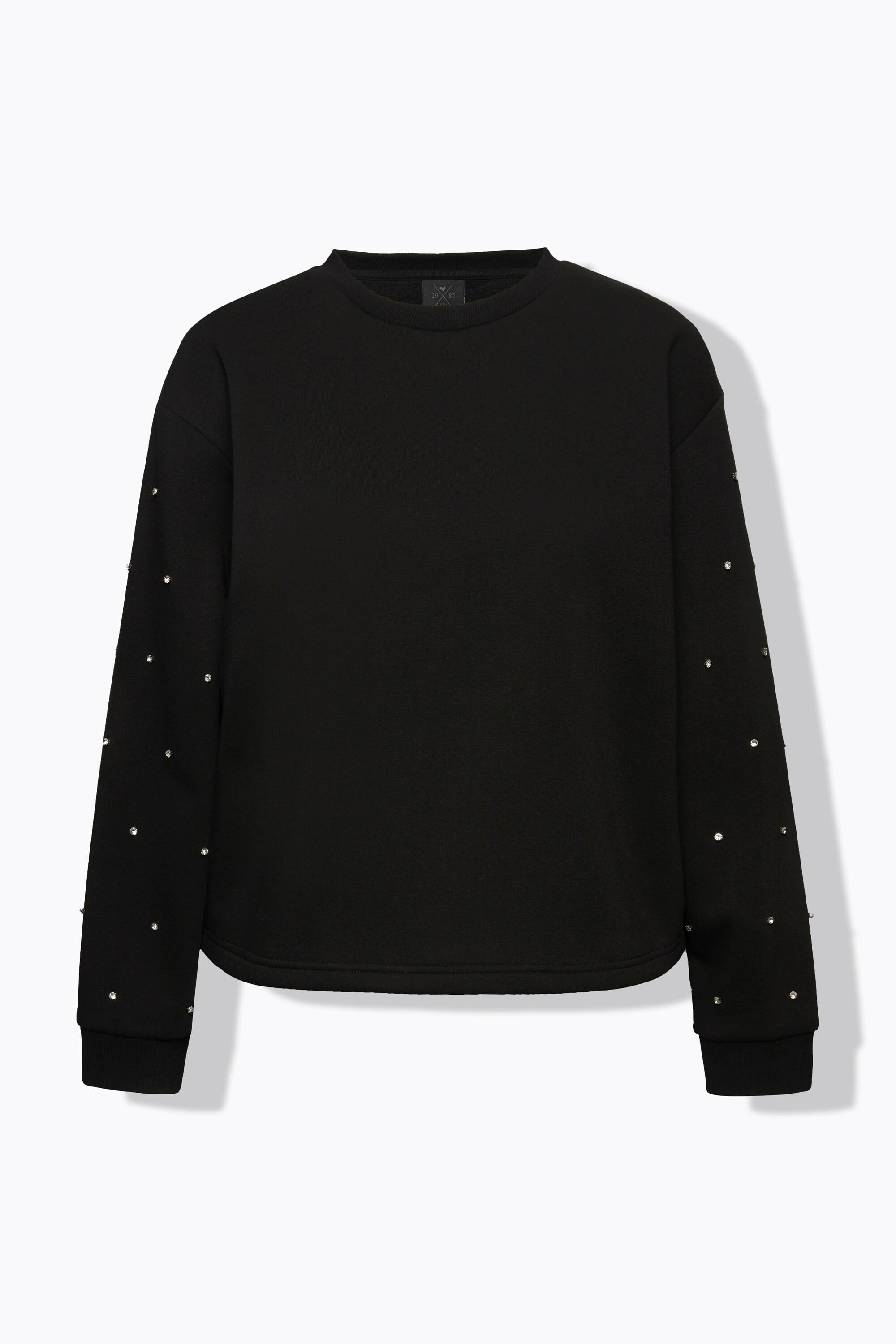 Ulla Popken  Sweat-shirt oversize à col rond et manches longues, strass 