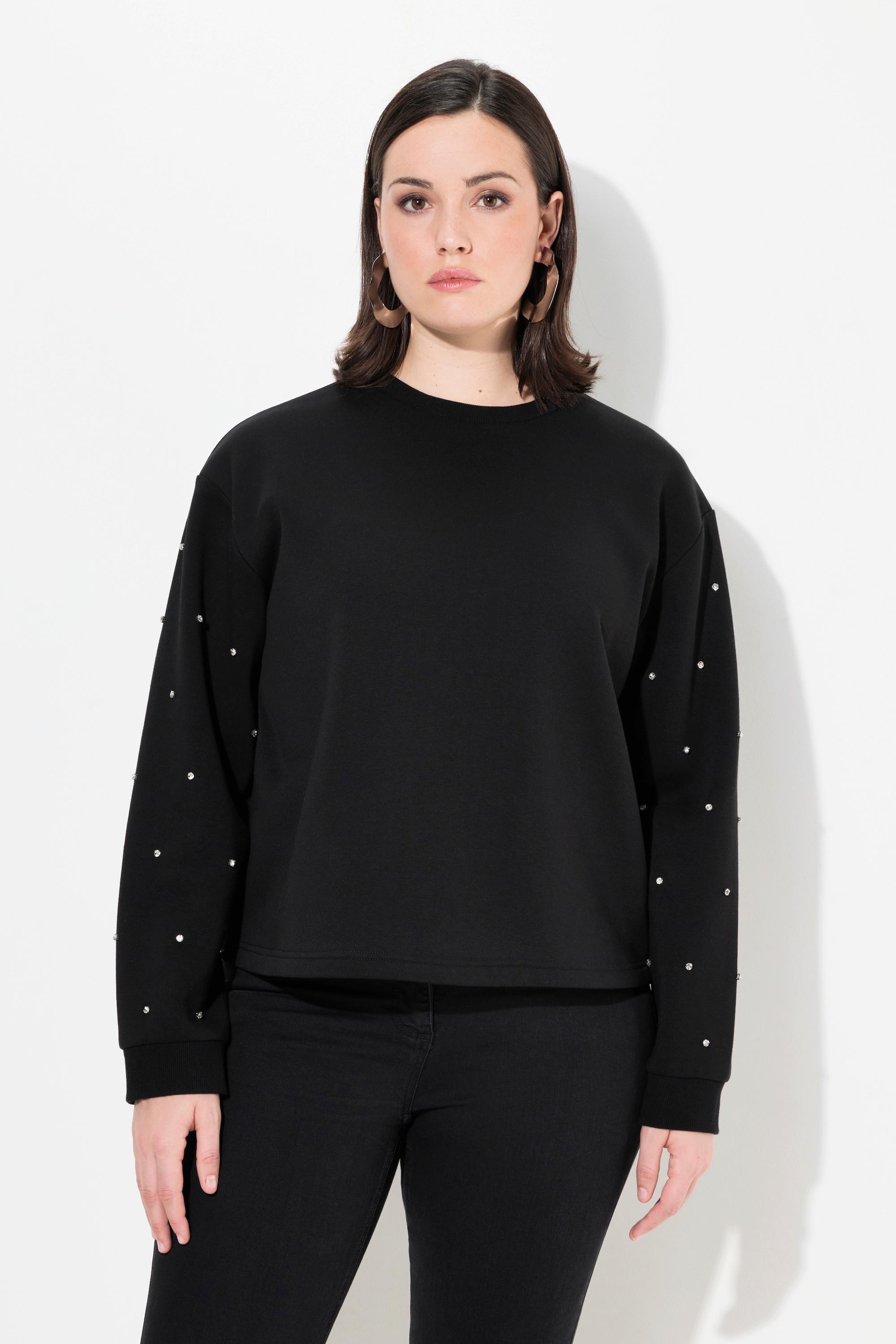 Ulla Popken  Sweat-shirt oversize à col rond et manches longues, strass 