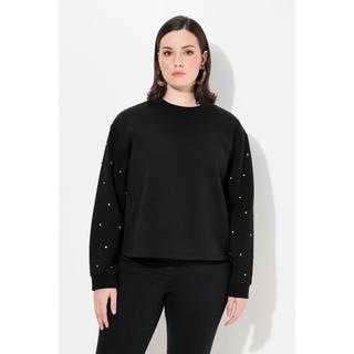 Ulla Popken  Sweat-shirt oversize à col rond et manches longues, strass 