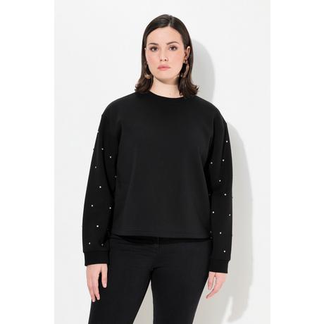 Ulla Popken  Sweat-shirt oversize à col rond et manches longues, strass 