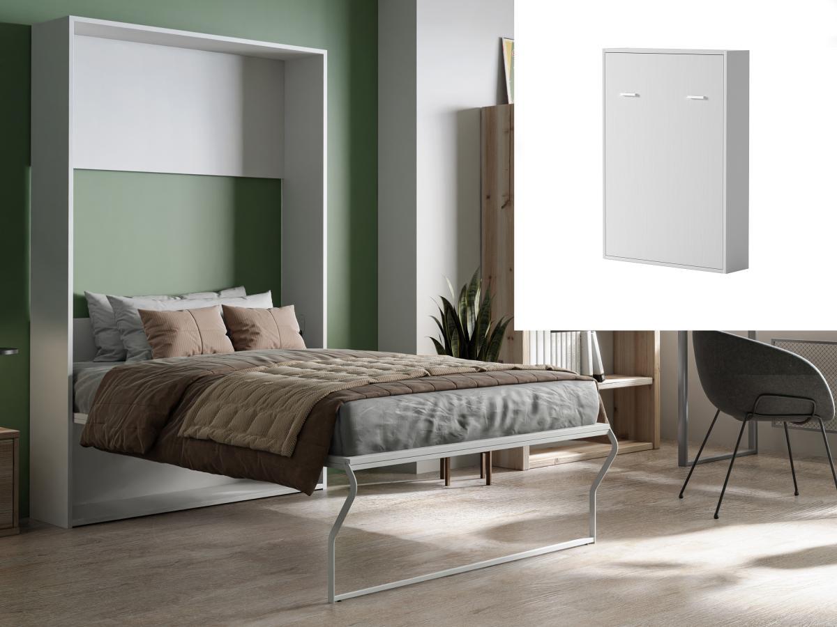 Vente-unique Letto a scomparsa con apertura verticale manuale 140 x 200 cm Bianco + Materasso - MALINA II  