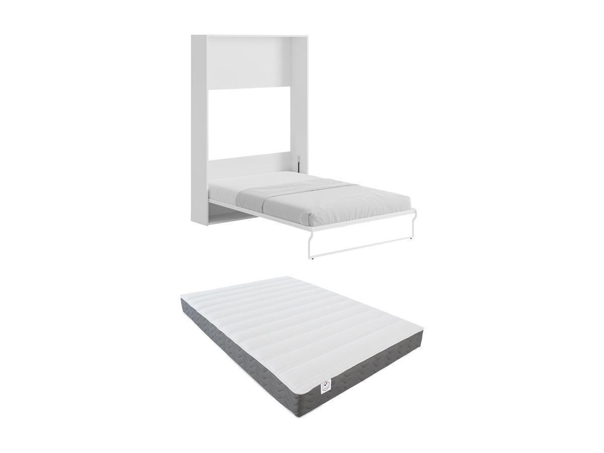 Vente-unique Letto a scomparsa con apertura verticale manuale 140 x 200 cm Bianco + Materasso - MALINA II  