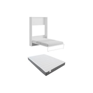 Letto a scomparsa con apertura verticale manuale 140 x 200 cm Bianco + Materasso - MALINA II