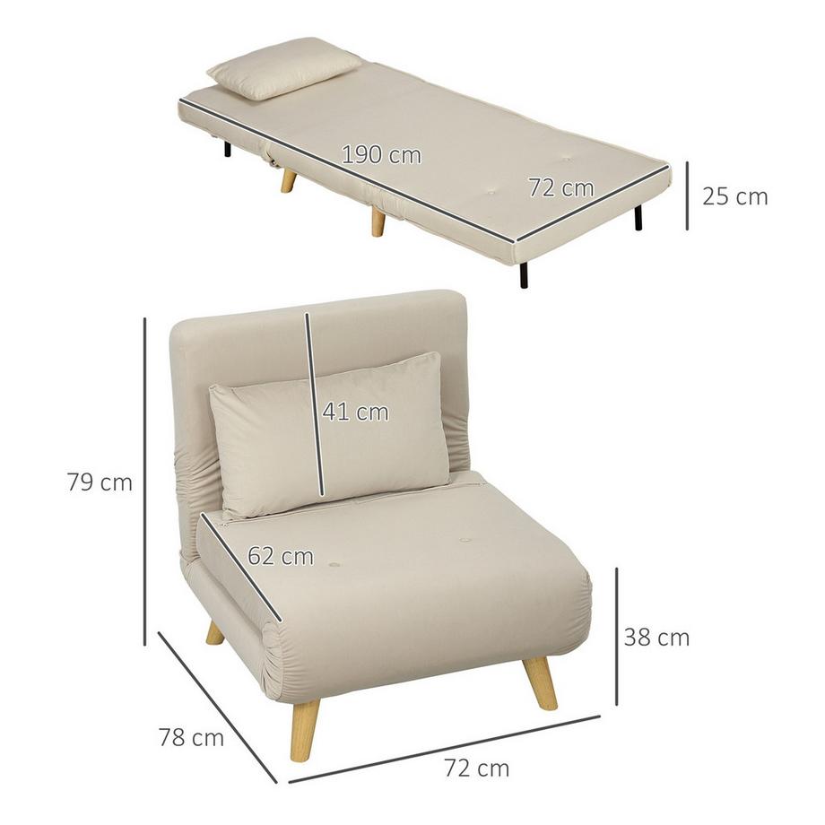 Northio Chaise de couchage, chaise pliante avec fonction lit, coussins décoratifs, chaise de relaxation pliante avec dossier réglable aspect velours, pour le salon, beige  