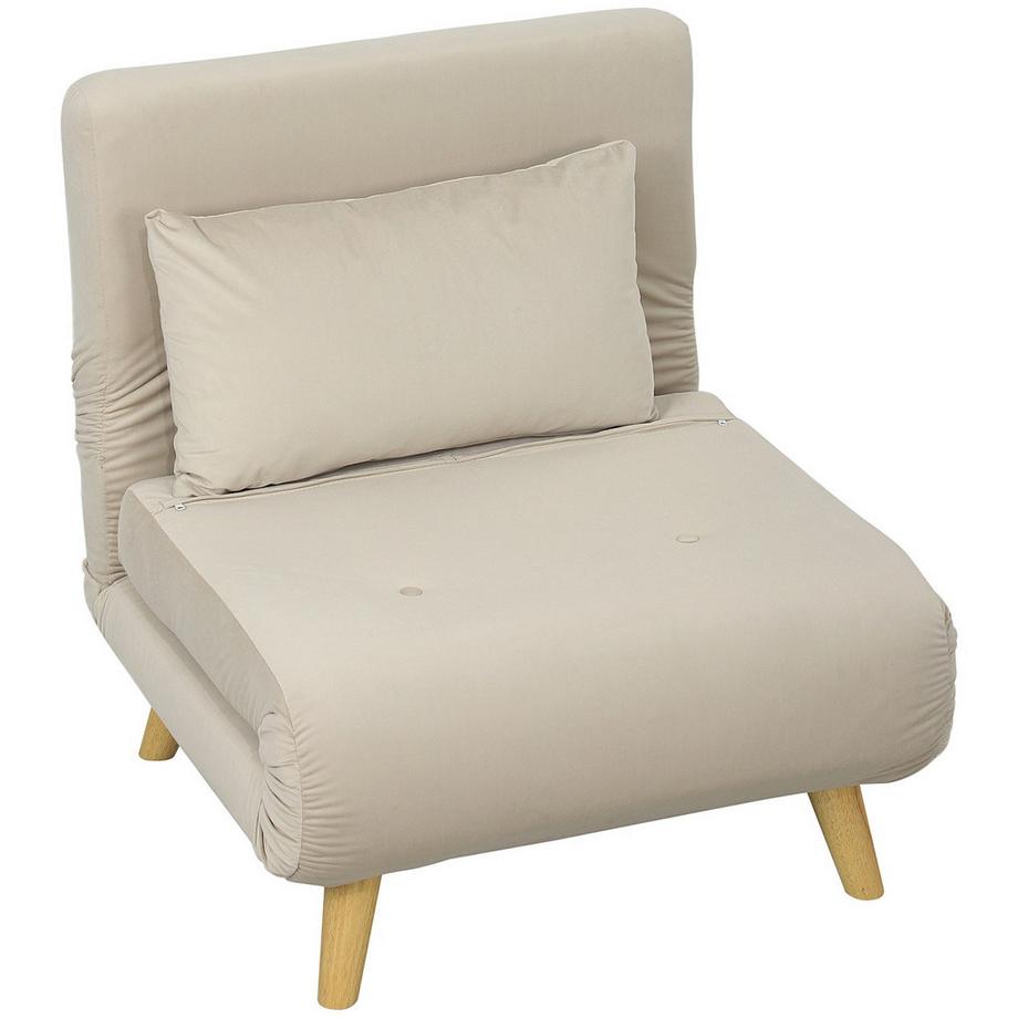 Northio Chaise de couchage, chaise pliante avec fonction lit, coussins décoratifs, chaise de relaxation pliante avec dossier réglable aspect velours, pour le salon, beige  