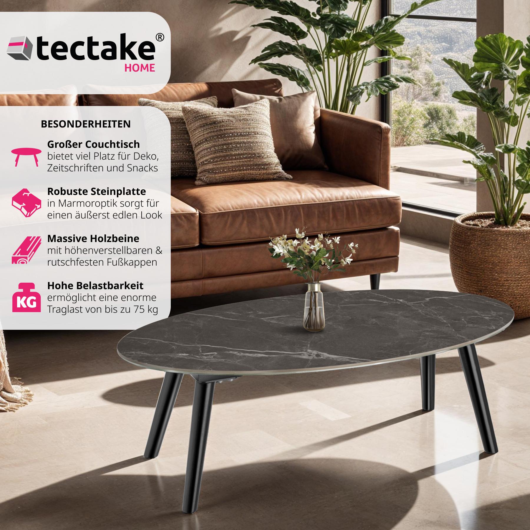 Tectake Table basse ovale Acerra, effet marbre 100x50x34,5 cm  