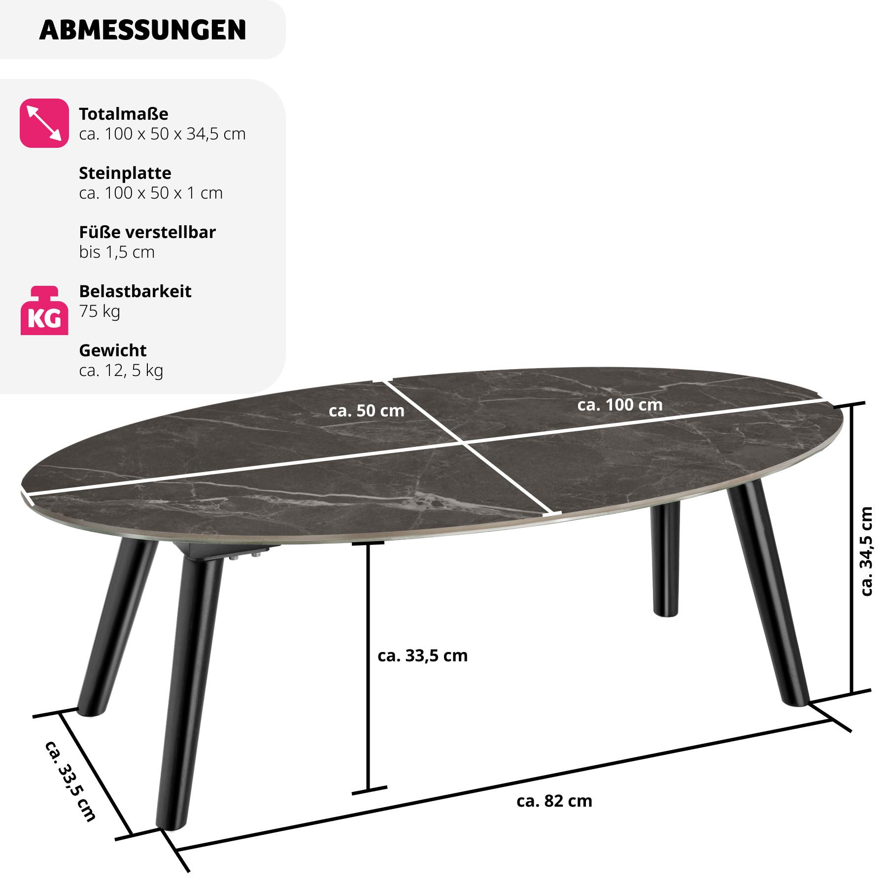 Tectake Table basse ovale Acerra, effet marbre 100x50x34,5 cm  