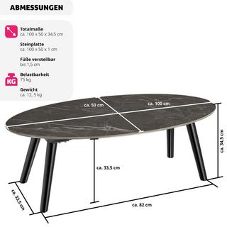 Tectake Tavolino da divano ovale Acerra, effetto marmo 100x50x34,5 cm  