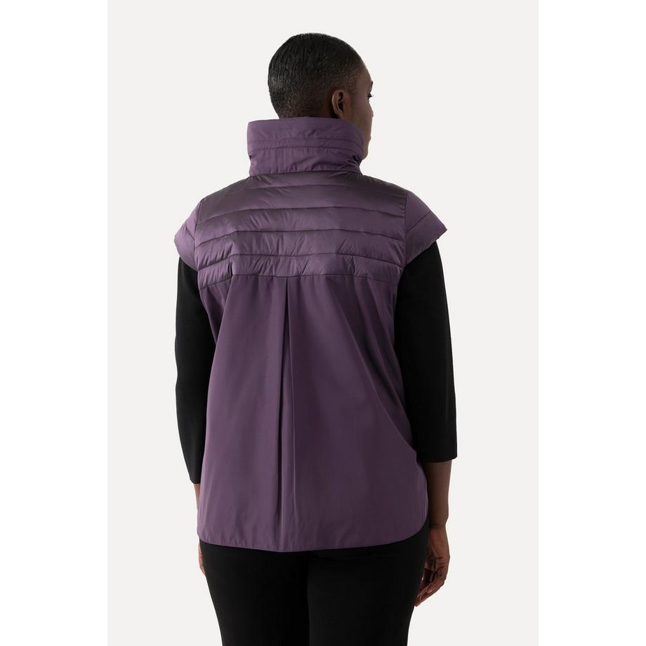 Ulla Popken Gilet Réversible Manches Cup Col Montant Boutons-Pression  