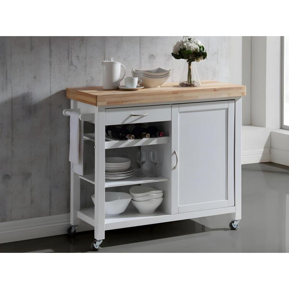 Vente-unique  Desserte de cuisine à  roulettes SKYLER tiroir Hévéa 