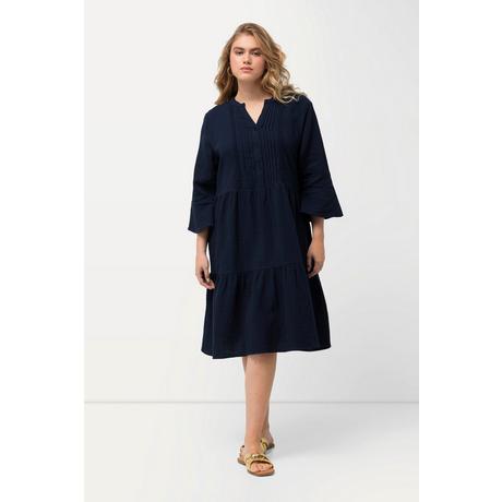 Ulla Popken  Musselin-Kleid, A-Linie, Tunika-Ausschnitt, 3/4-Arm 