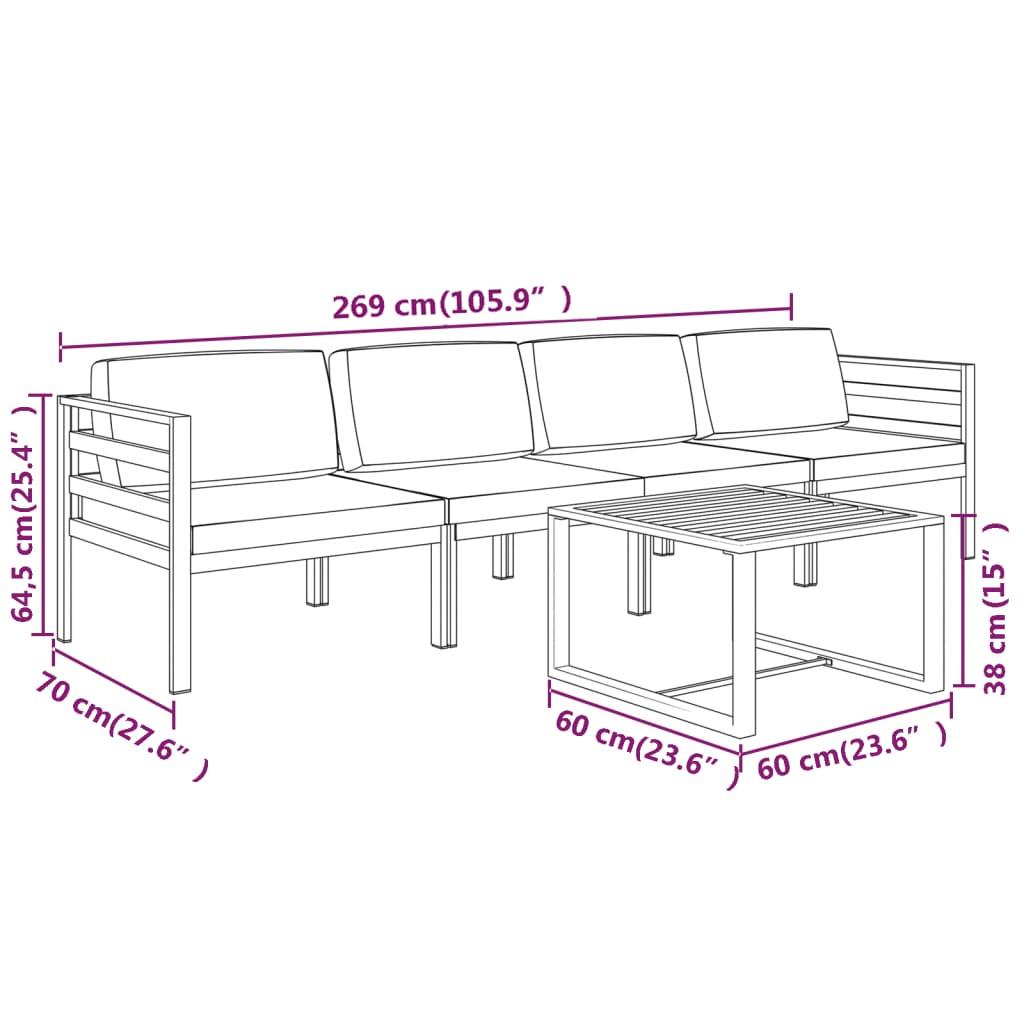 VidaXL Garten-lounge-set aluminium  