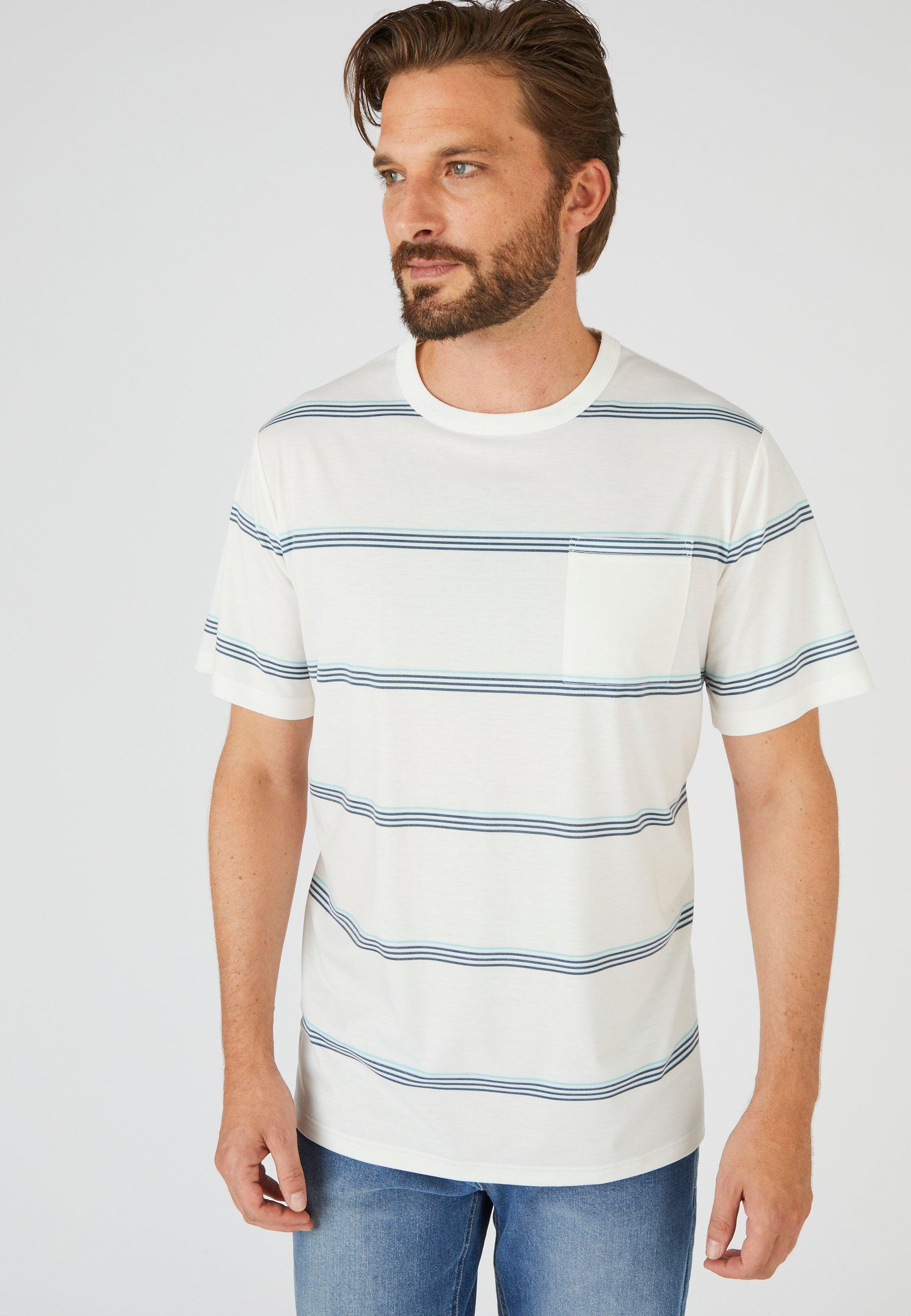 Image of Gestreiftes T-shirt, Climatyl. Unisex Weiss 3XL