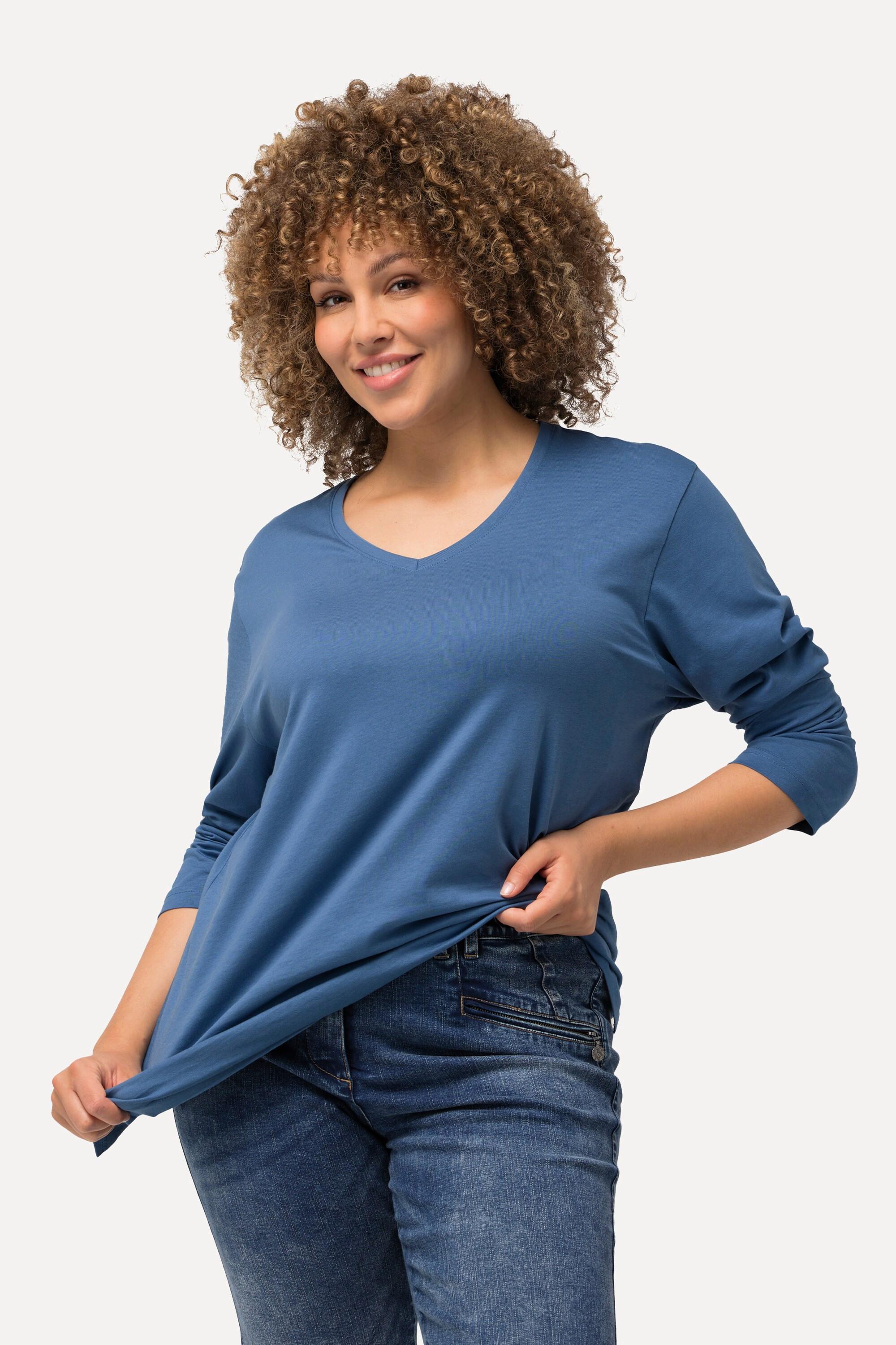 Ulla Popken Maglia Relaxed Maniche Lunghe Scollo a V  