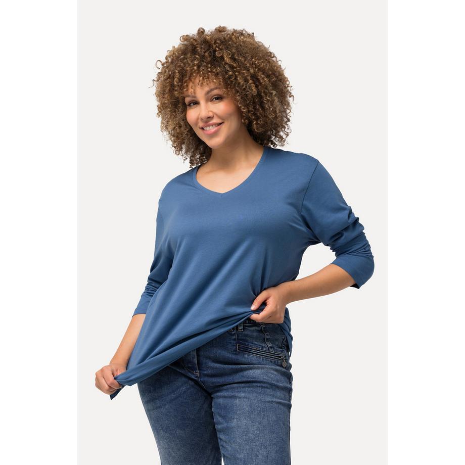 Ulla Popken Relaxed Langarm V-Ausschnitt Shirt  