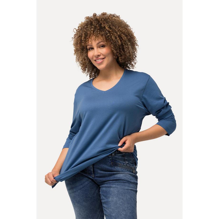 Ulla Popken Relaxed Langarm V-Ausschnitt Shirt  