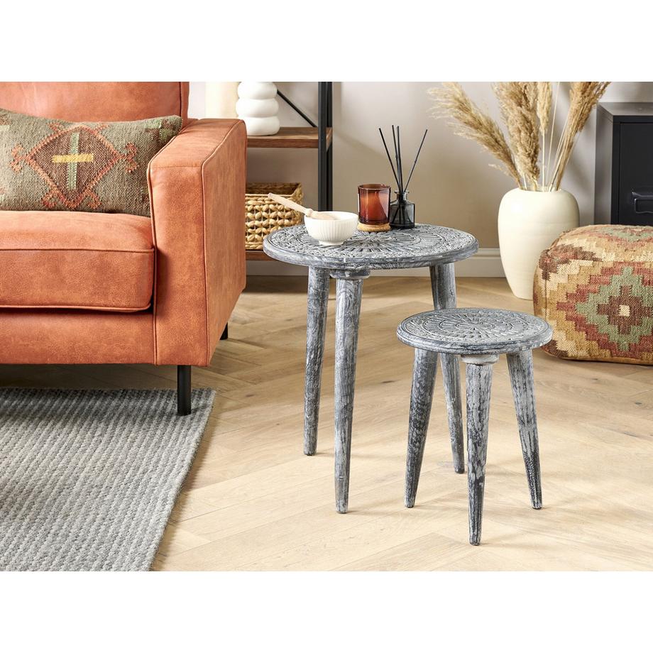 Beliani Lot de 2 tables d'appoint en Manguier Rétro JATRA  