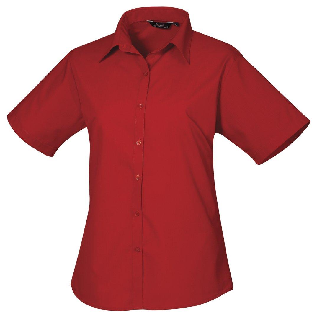 Image of Kurzarm Popeline Bluse Arbeitshemd Damen Rot Bunt 52