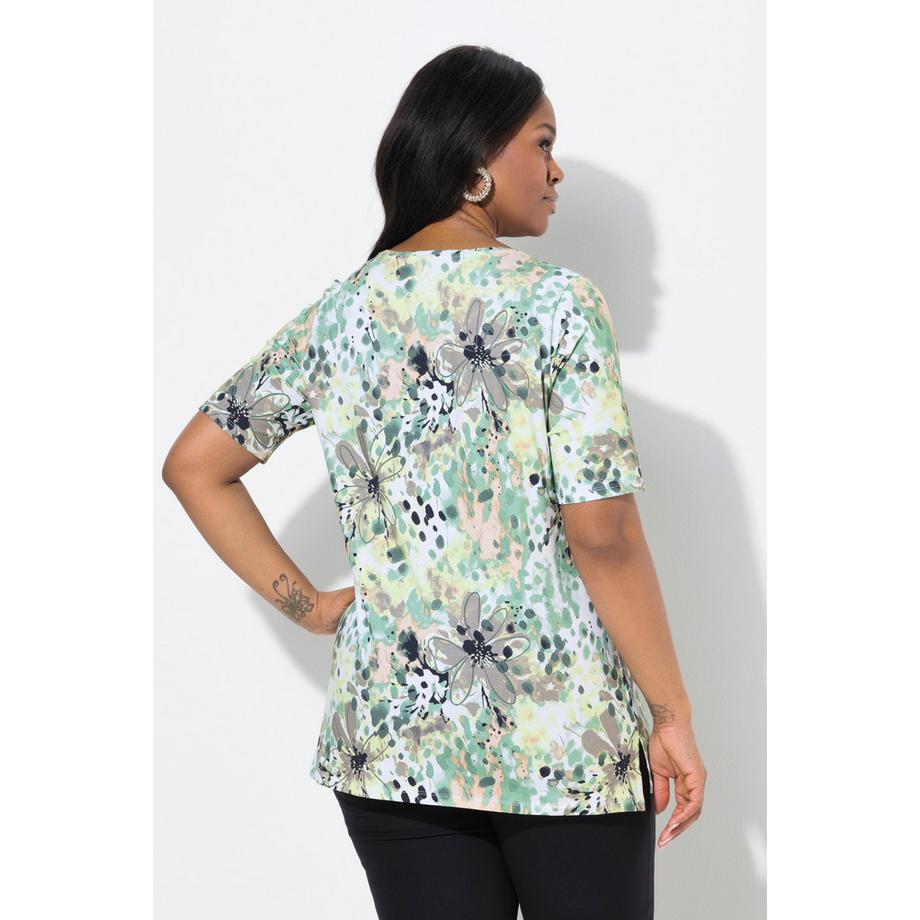 Ulla Popken T-Shirt Ziersteine A-Linie Rundhals Halbarm  