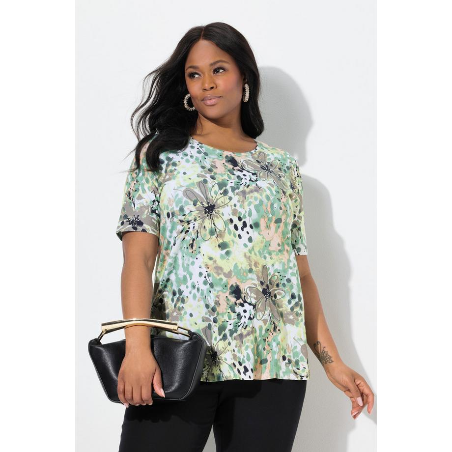 Ulla Popken T-Shirt Ziersteine A-Linie Rundhals Halbarm  