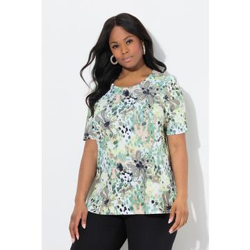 Pima Cotton Shirt, Ziersteine, A-Linie, Rundhals, Halbarm