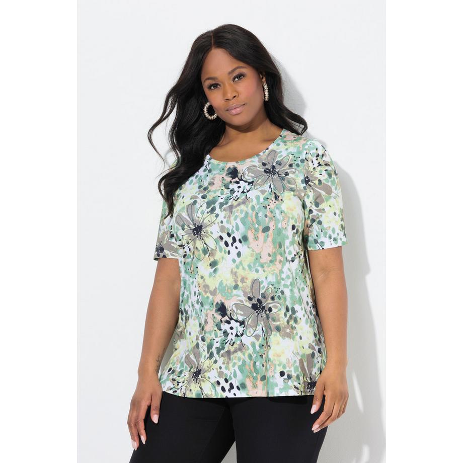 Ulla Popken T-Shirt Ziersteine A-Linie Rundhals Halbarm  