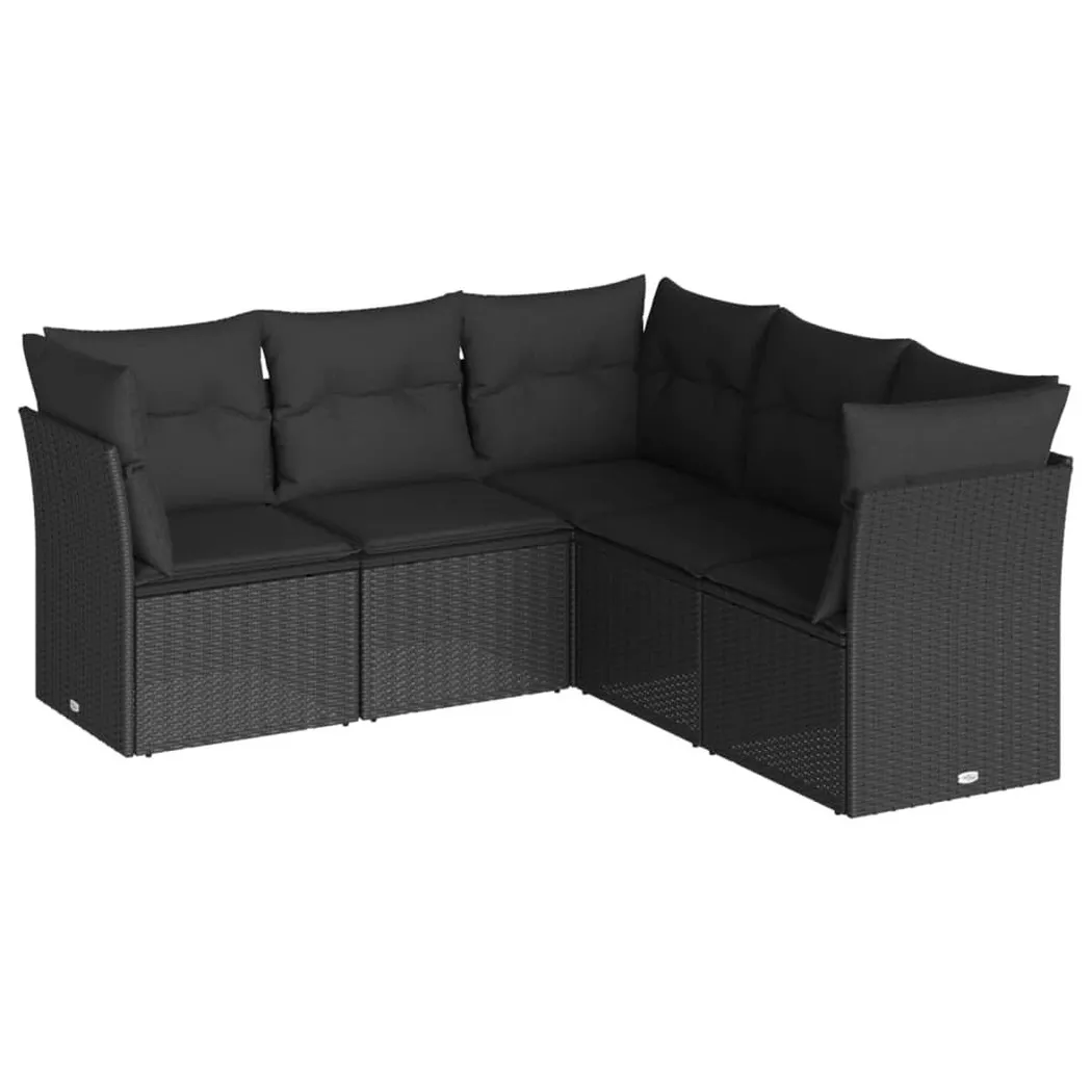 vidaXL Salon de jardin 5 pcs avec coussins noir résine tressée 3249454