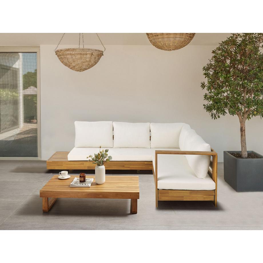 Beliani Linksseitiges Ecksofa mit Tisch aus FSC® zertifiziertes Akazienholz Rustikal MARETTIMO  