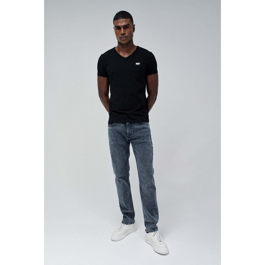 Salsa V-Neck Cotton Lycra Metal Badge T-Shirt  