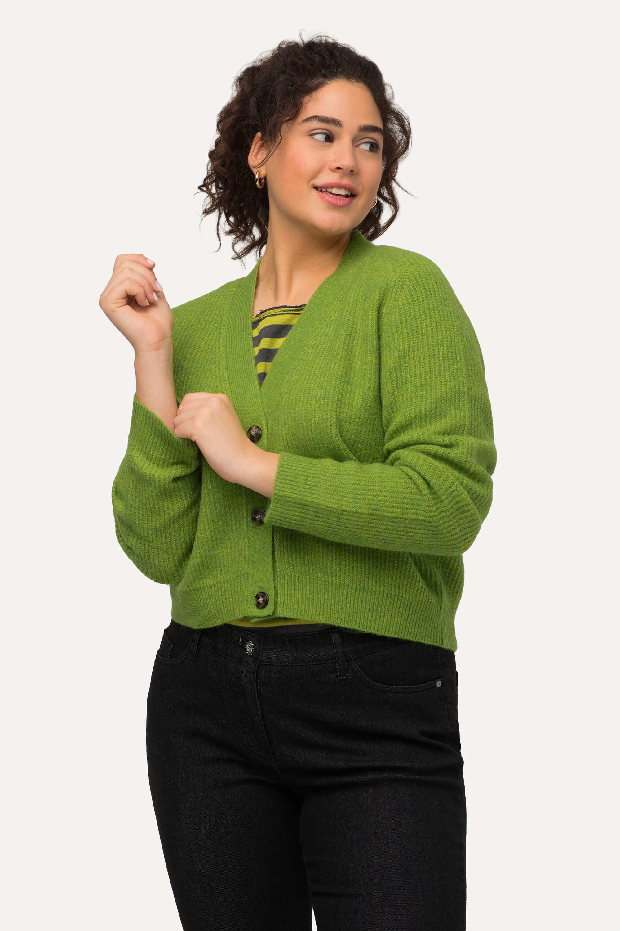 Ulla Popken  Cardigan à col en V et manches raglan, patte de boutonnage 