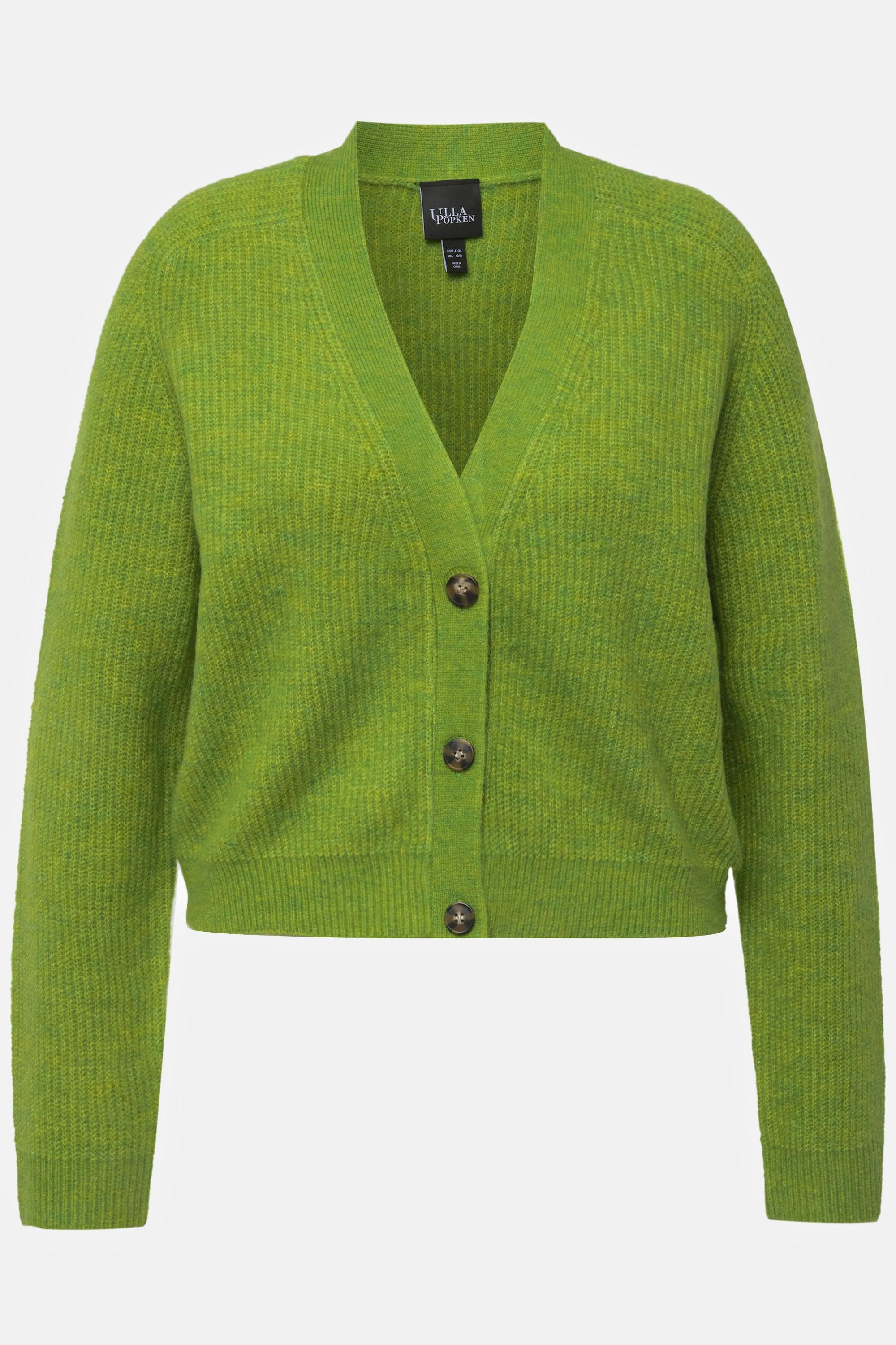 Ulla Popken  Cardigan à col en V et manches raglan, patte de boutonnage 