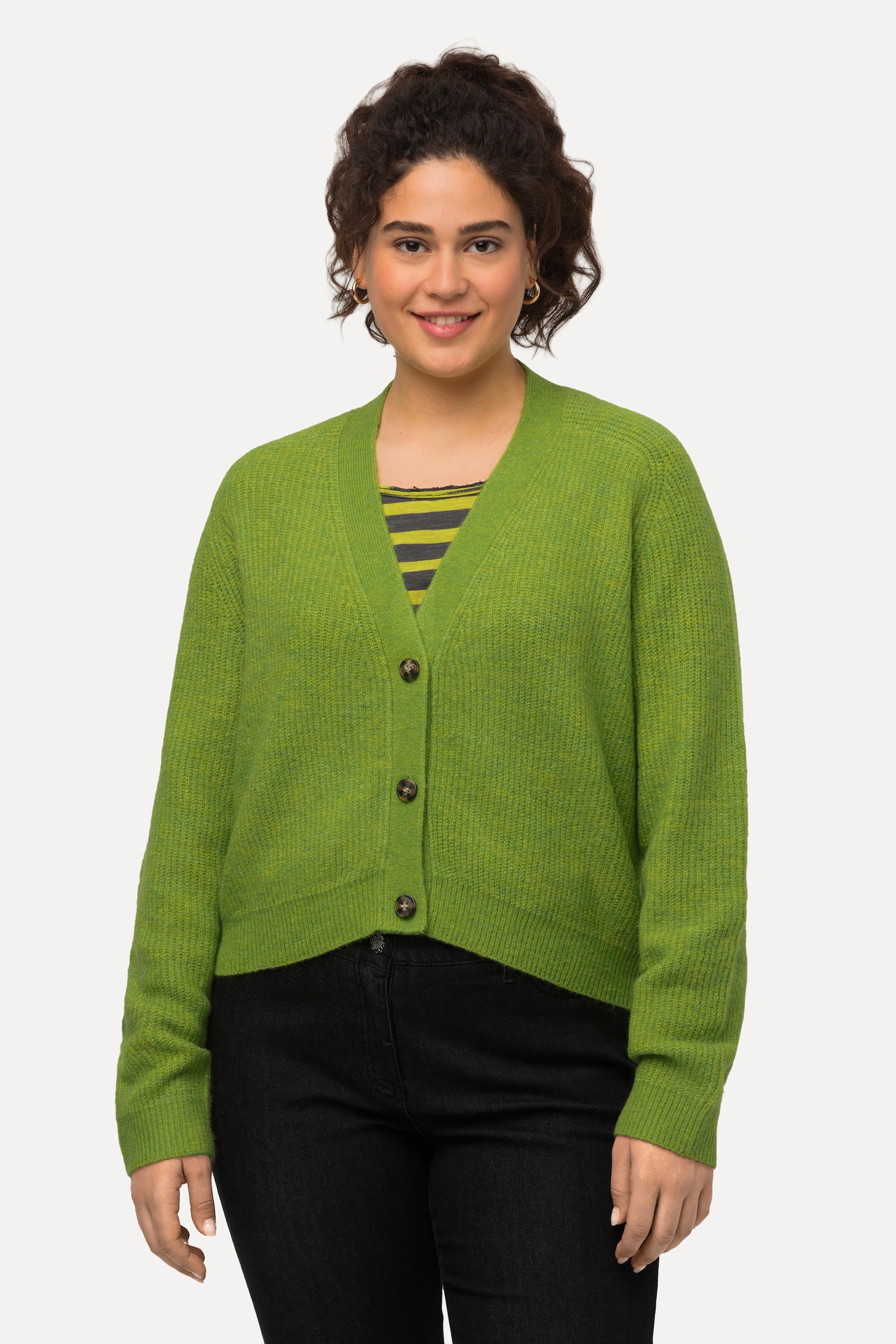 Ulla Popken  Cardigan à col en V et manches raglan, patte de boutonnage 