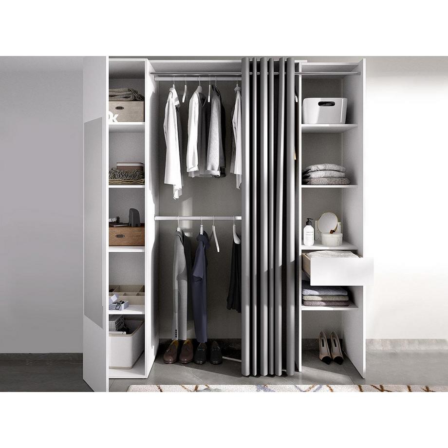 Vente-unique  Dressing avec rideau et 1 porte - Avec miroir -  L177 cm - Blanc et gris - BERTRAND 