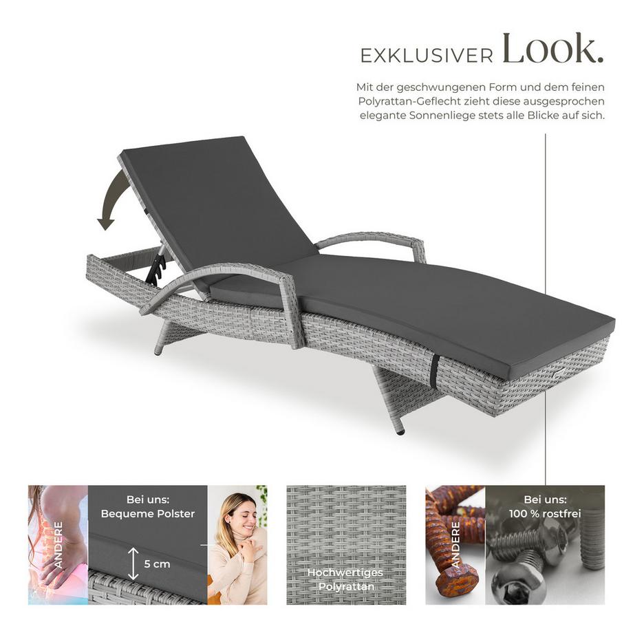 Tectake Rattan Sonnenliege Océane mit Aluminiumgestell wetterfest  
