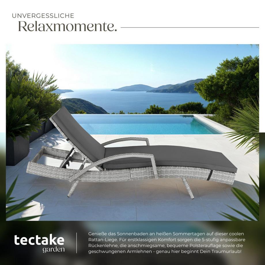 Tectake Rattan Sonnenliege Océane mit Aluminiumgestell wetterfest  