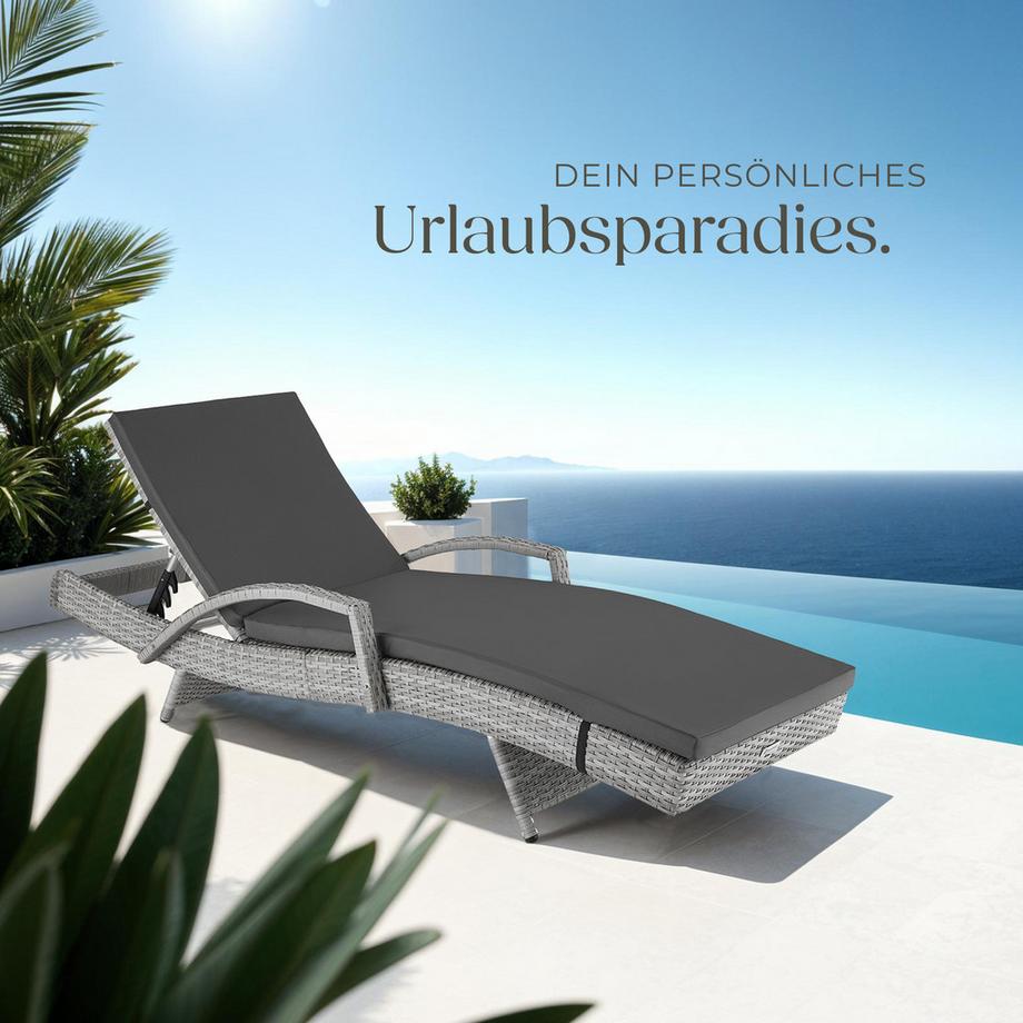 Tectake Chaise longue en rotin et aluminium Océane résistant aux intempéries et aux UV  
