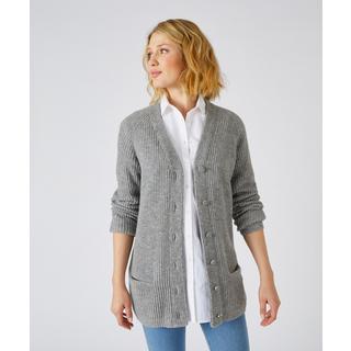 Damart  Gilet long maille anglaise, mélange laine, fermeture boutonnée. 