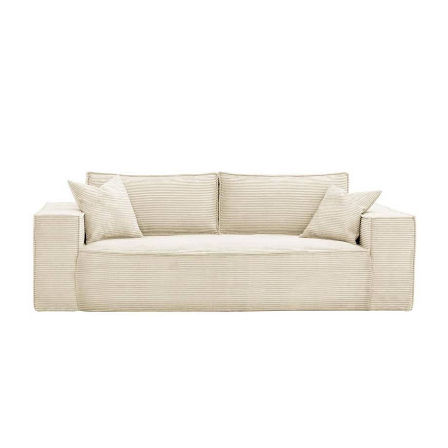 Vente-unique Sofa 4-Sitzer mit Matratze - Cord - Cremefarben - Liegefläche 160 cm - Matratze 14 cm mit Memory Schaum - AMELIA  