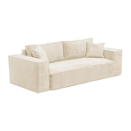 Vente-unique Divano letto 4 posti a ribalta in Velluto a coste Beige Letto 160 cm Materasso 14 cm con memory foam - AMELIA  