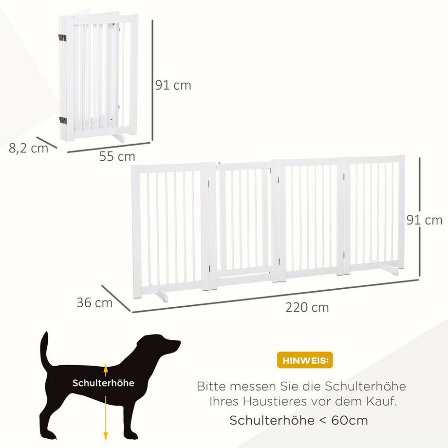 Northio  Barrière Pour Chien 91 Cm Barrière De Protection En Bois Sur Pied Avec Porte Pliable Avec 2 Pieds De Support Pour Animaux Et Escaliers Blanc 