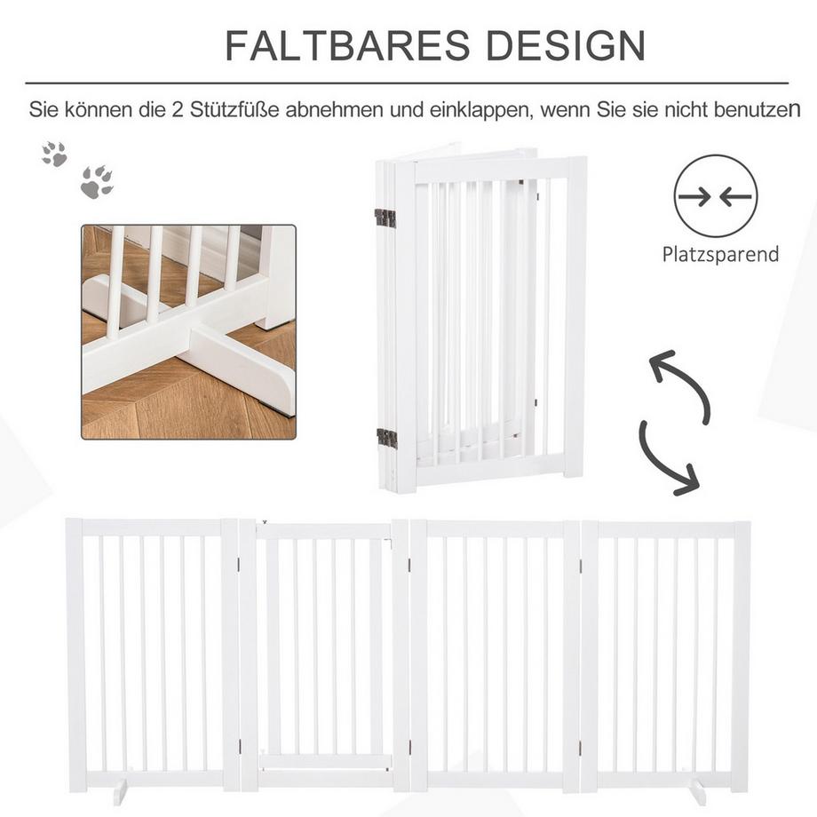 Northio  Barrière Pour Chien 91 Cm Barrière De Protection En Bois Sur Pied Avec Porte Pliable Avec 2 Pieds De Support Pour Animaux Et Escaliers Blanc 