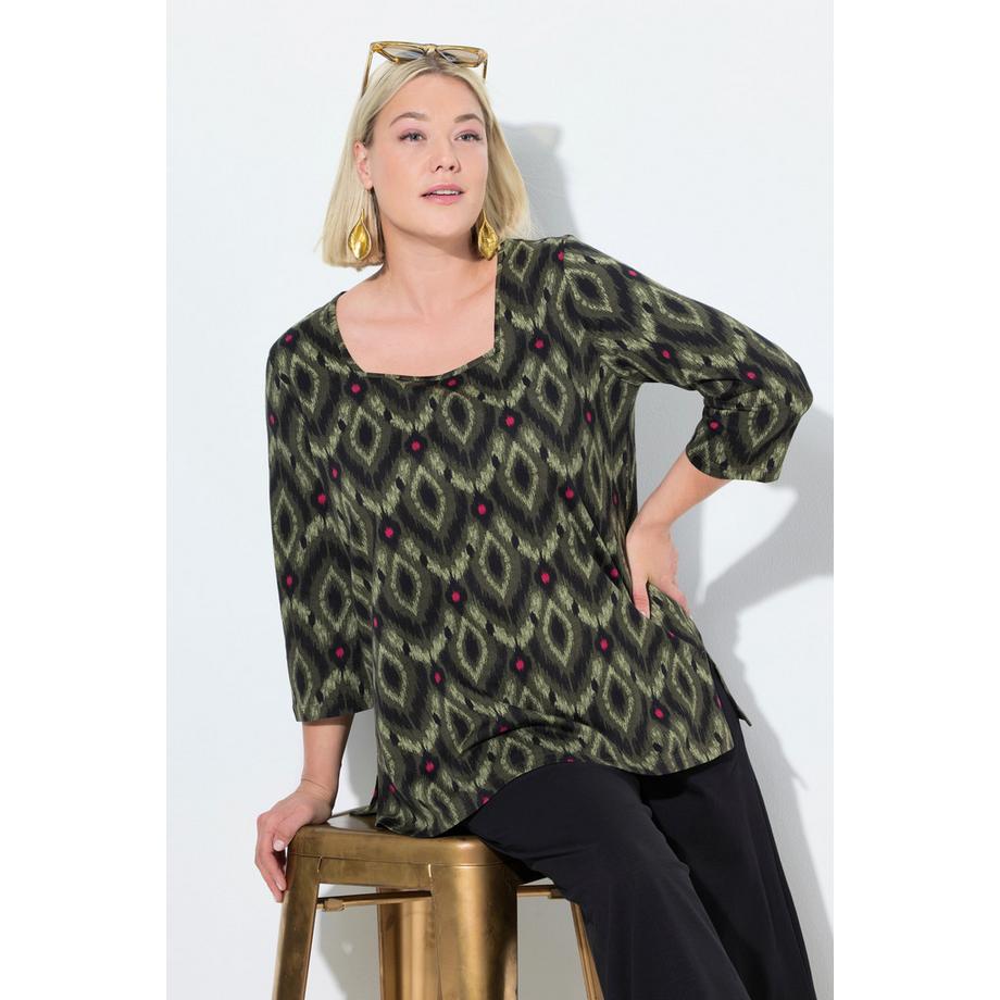 Ulla Popken T-shirt Linea ad A Scollo Quadrato Maniche 3/4  