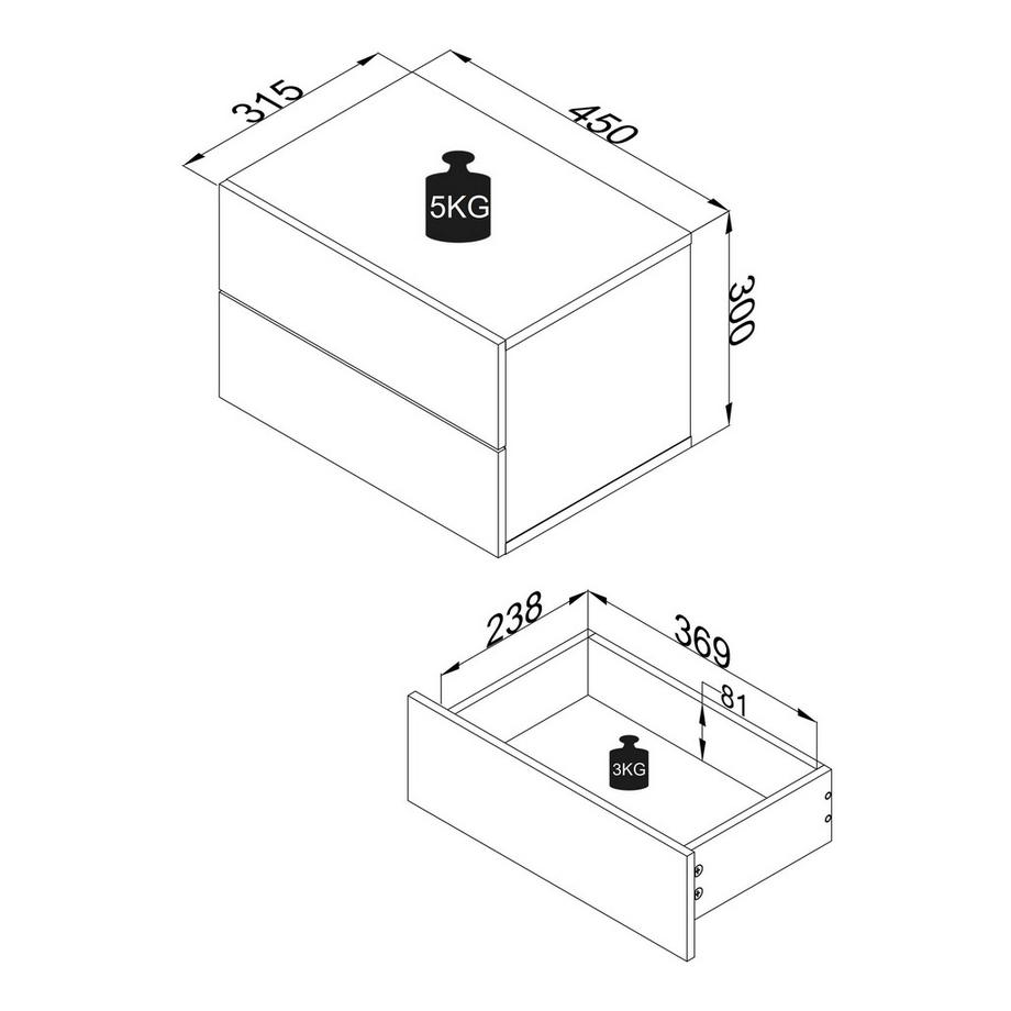 VCM Holz Wandschublade Nachtschrank Wandboard Schublade Konsole Nachttisch Usal L 45 cm  