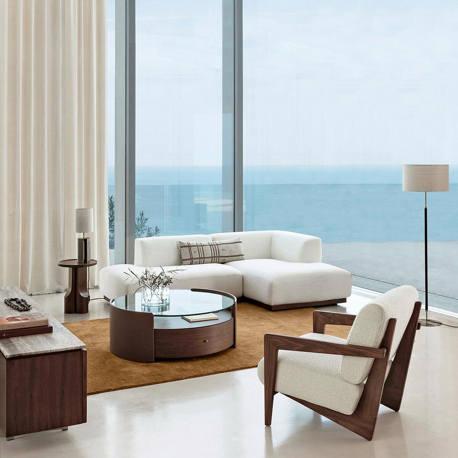 AM.PM Table basse plaqué noyer et cuir  