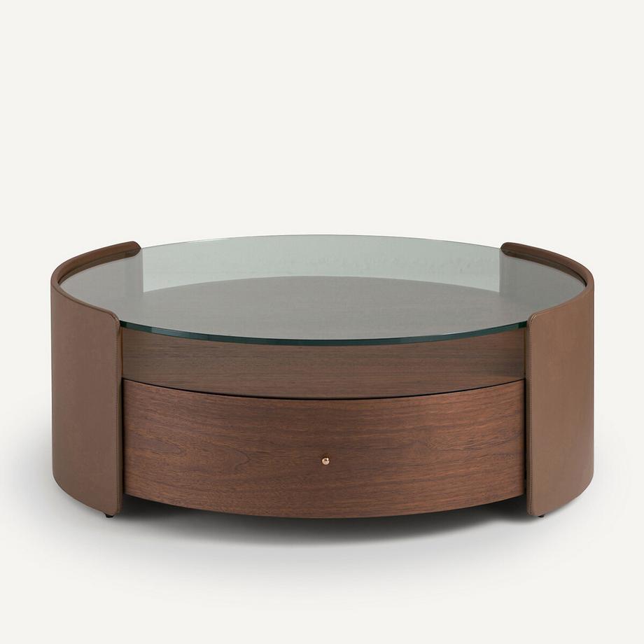 AM.PM Table basse plaqué noyer et cuir  